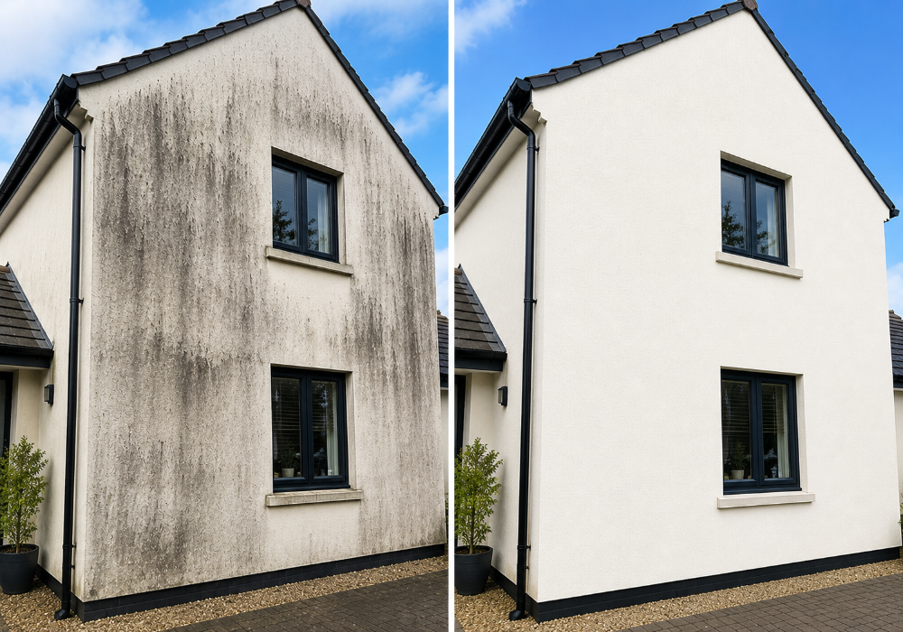 Removing Black Staining From Render in South Wales